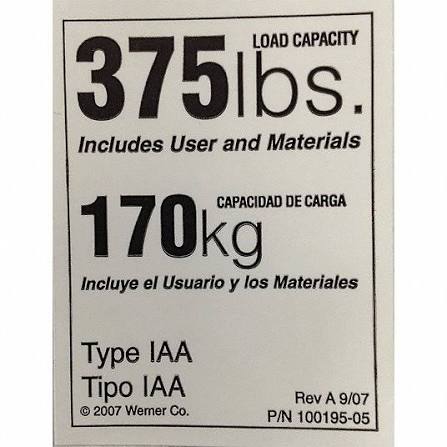 Werner 375 lbs. Rating Safety Labels